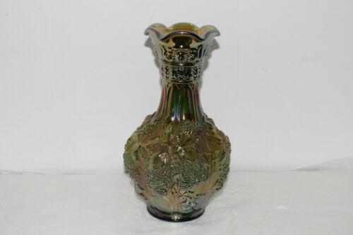 Vintage Imperial Loganberry Green Carnival Glass 10.25" Vase