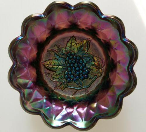 Amethyst Carnival Glass Bowl Grapes Pattern