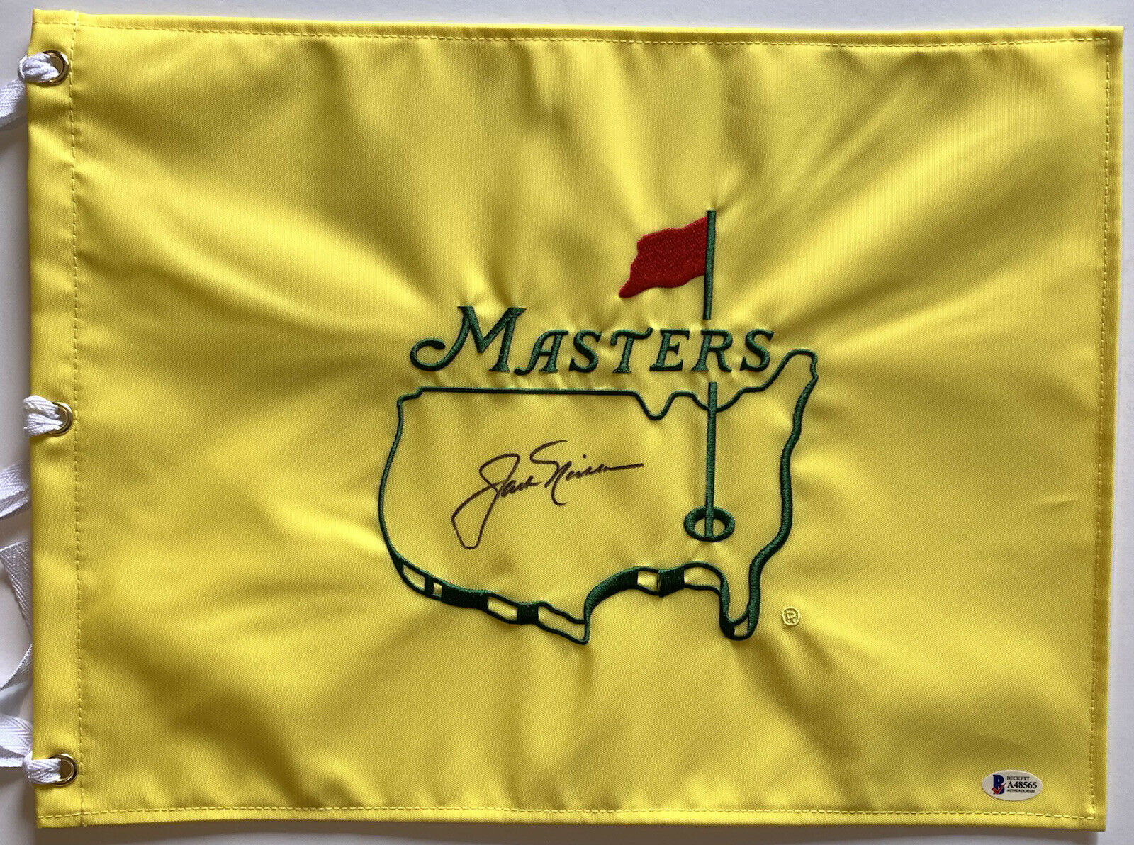 Jack Nicklaus Signed Masters Flag Undated Augusta Golf Beckett Loa Pga