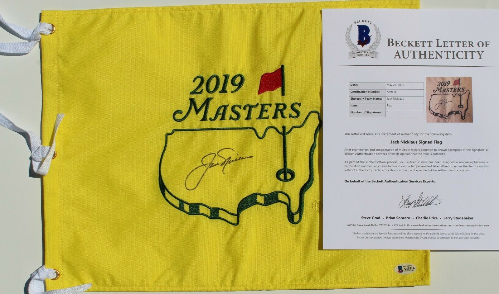 Jack Nicklaus Masters Golf Pin Flag Signed W/beckett Loa A49516 Augusta
