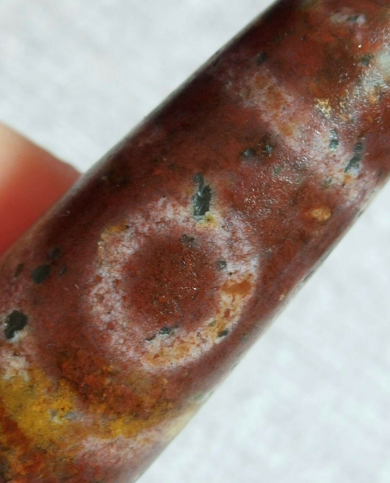 Antique Old Agate Tibetan Blood Cinnabar Spot Dzi Bead " 4 Eyes " Amulet Pendant