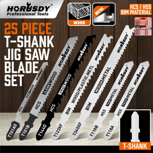 25pcs T-shank Jig Saw Blades Set Wood Plastic Metal Cutting Bim Hss Hcs