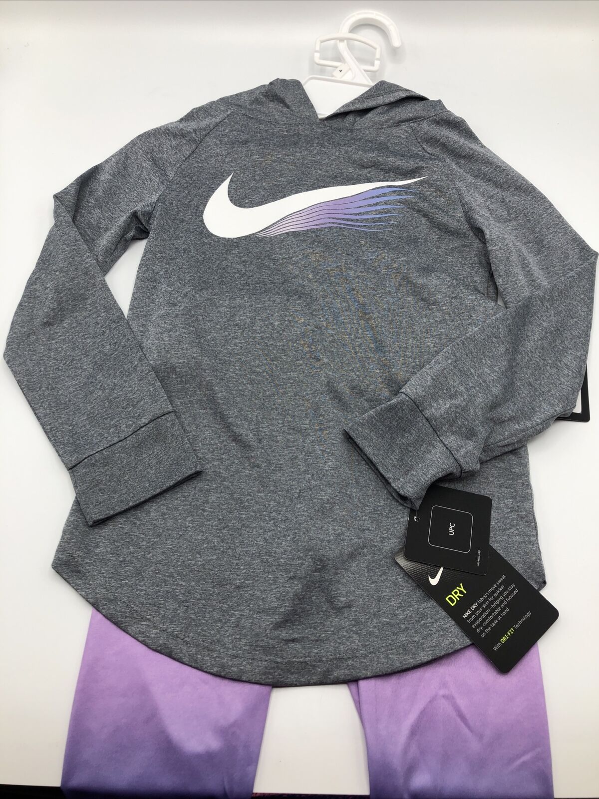 Nike Dri-fit 2 Piece Outfit Girls Youth 4t Grey Top Purple Leggings New With Tag