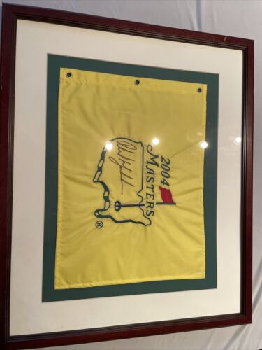 Phil Mickelson 2004 Yellow Masters Golf Flag Signed Framed