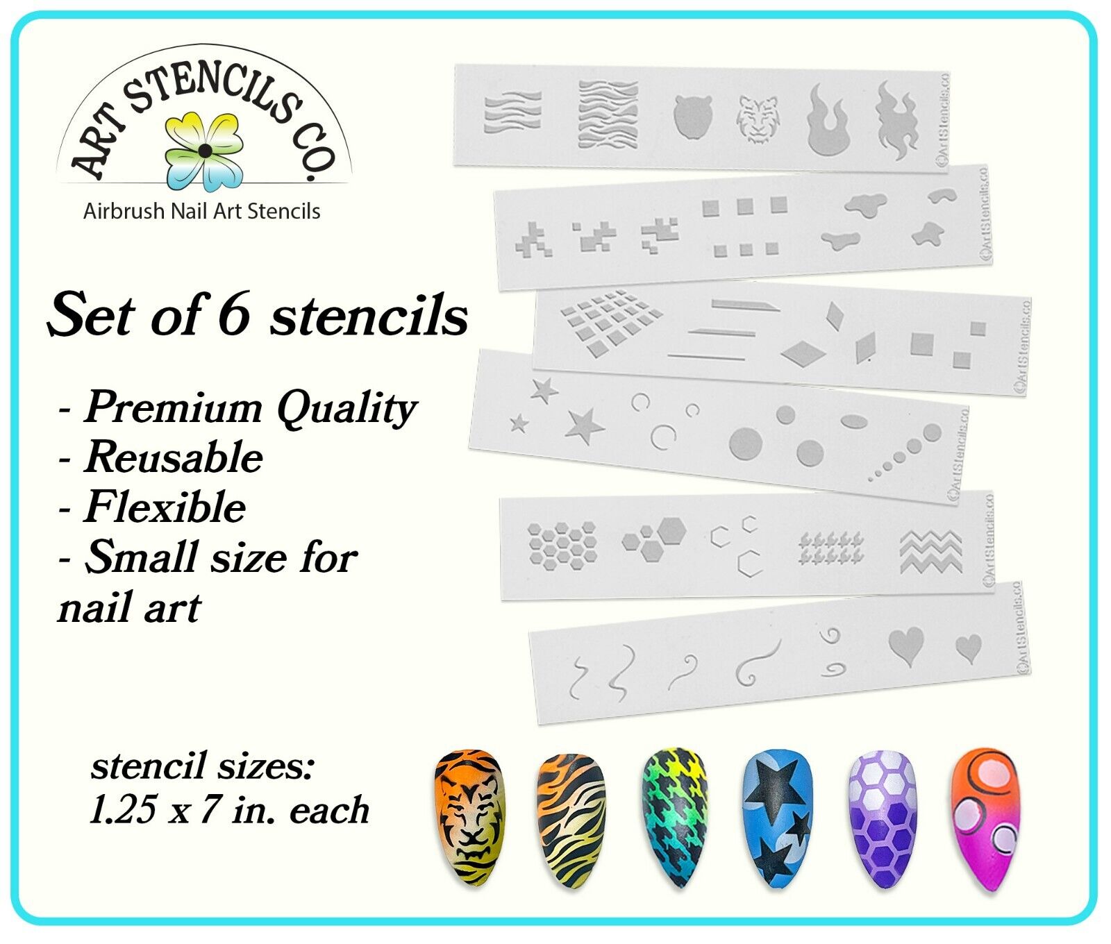 Airbrush Nail Art Design Stencil Strips 6 Pc Set Prints And Patterns