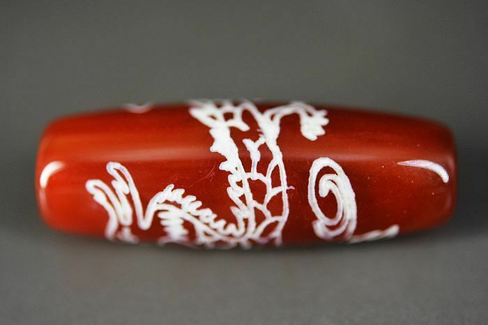Unique Tibetan Red Old Agate Dzi * Dragon * Bead Pendant 40mmx14mm N96