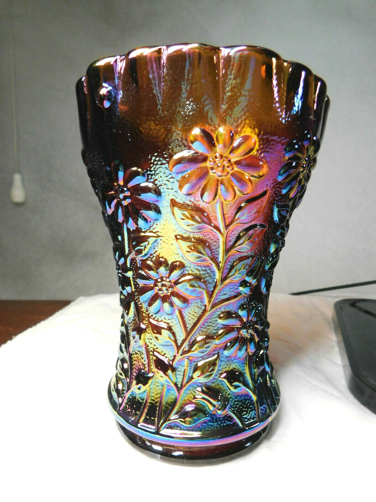 Imperial Glass Amber Carnival Daisy Whimsey Whimsy Vase Made For Rose Presznick
