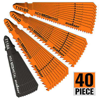 40pc T-shank Jig Saw Blade Set Metal & Woodworking Hss/hcs Assorted Storage Case